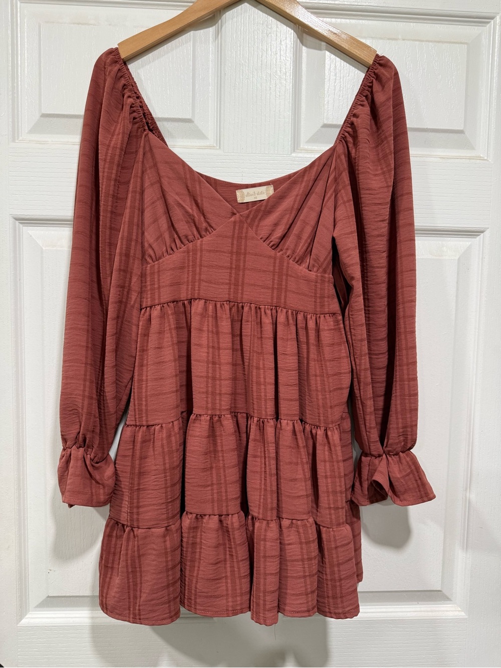 Altar'd State Rust Tiered V-Neck Long-Sleeve Dress
